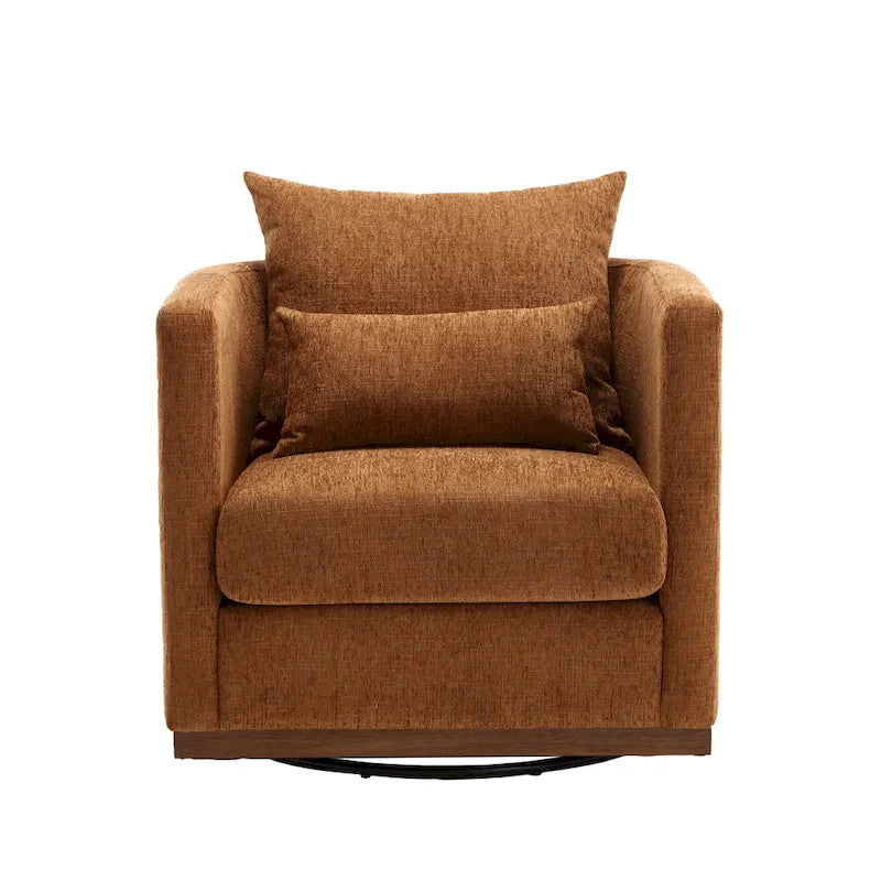 Poltrona girevole decorativa moderna marrone in ciniglia da 31.5