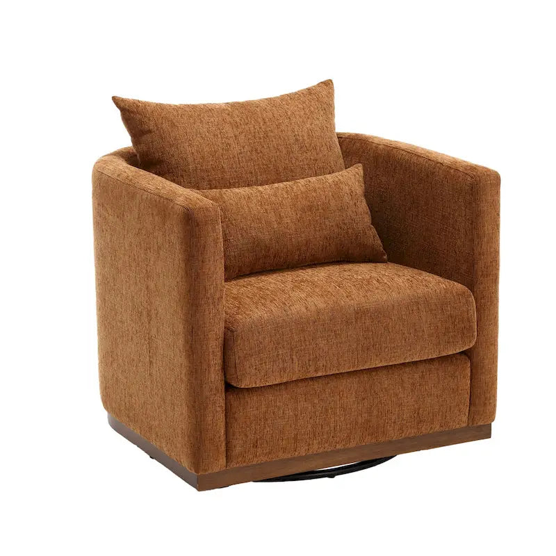 Poltrona girevole decorativa moderna marrone in ciniglia da 31.5