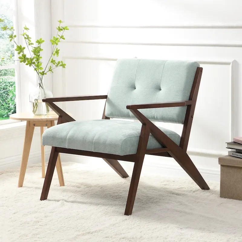 Poltrona d'accento Mid-Century Modern da 30 pollici con cuscini morbidi, braccioli angolati e robusta struttura in legno massello
