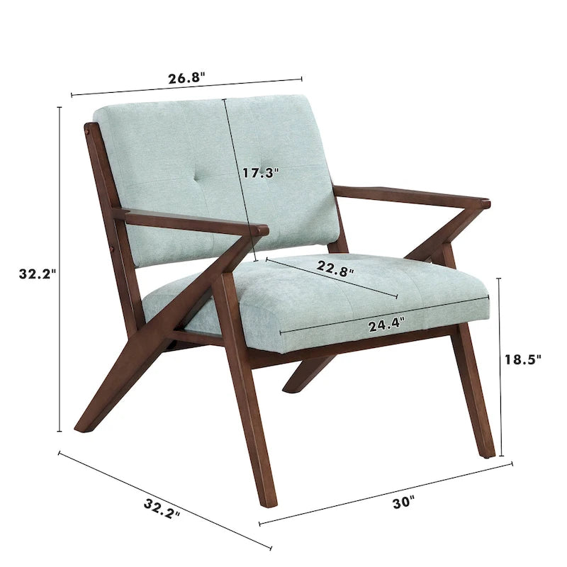 Poltrona d'accento Mid-Century Modern da 30 pollici con cuscini morbidi, braccioli angolati e robusta struttura in legno massello
