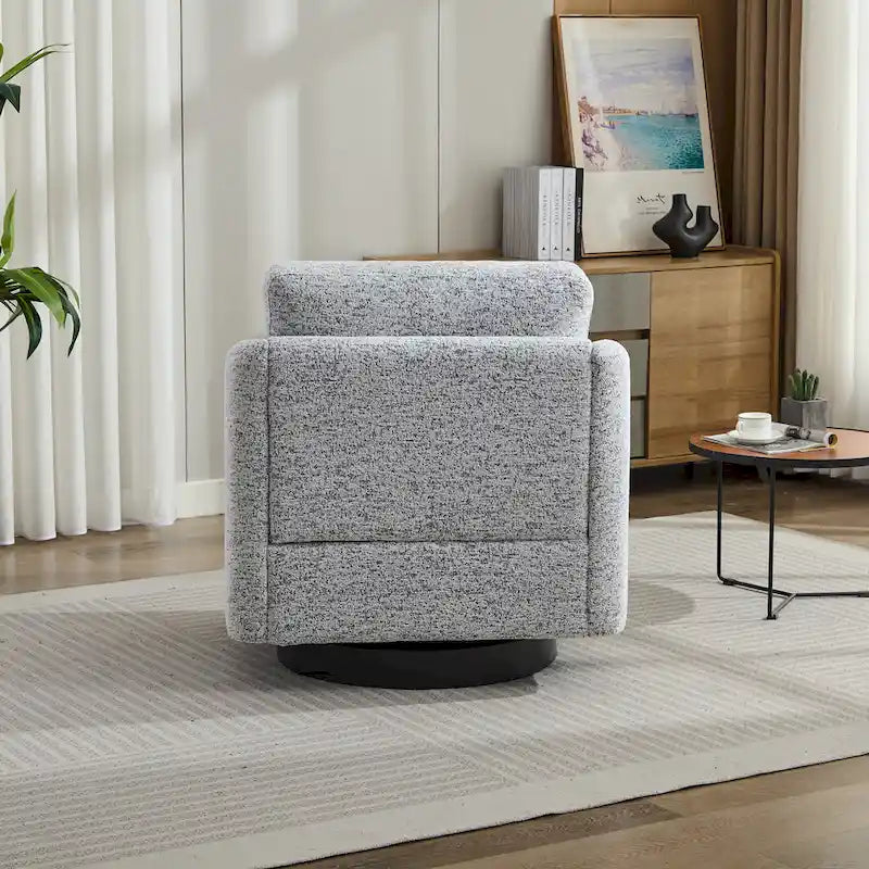 Poltrona decorativa girevole in ciniglia bianca e nera da 31.5 con struttura in legno massello
