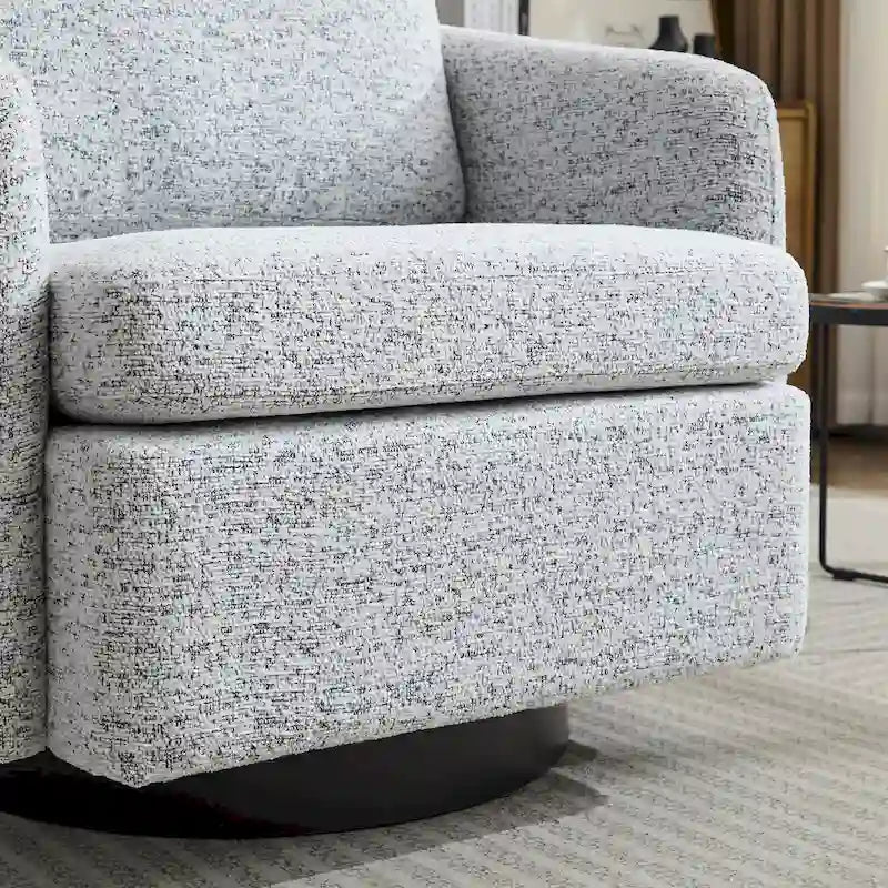 Poltrona decorativa girevole in ciniglia bianca e nera da 31.5 con struttura in legno massello