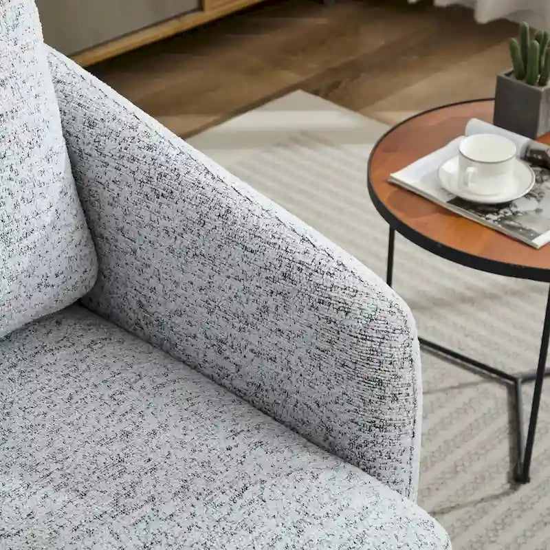 Poltrona decorativa girevole in ciniglia bianca e nera da 31.5 con struttura in legno massello
