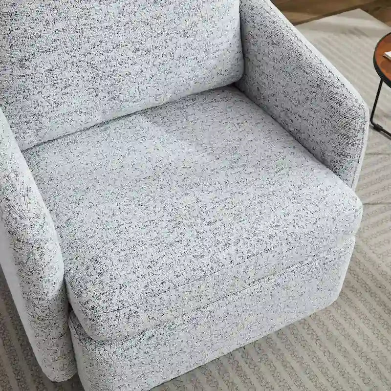 Poltrona decorativa girevole in ciniglia bianca e nera da 31.5 con struttura in legno massello