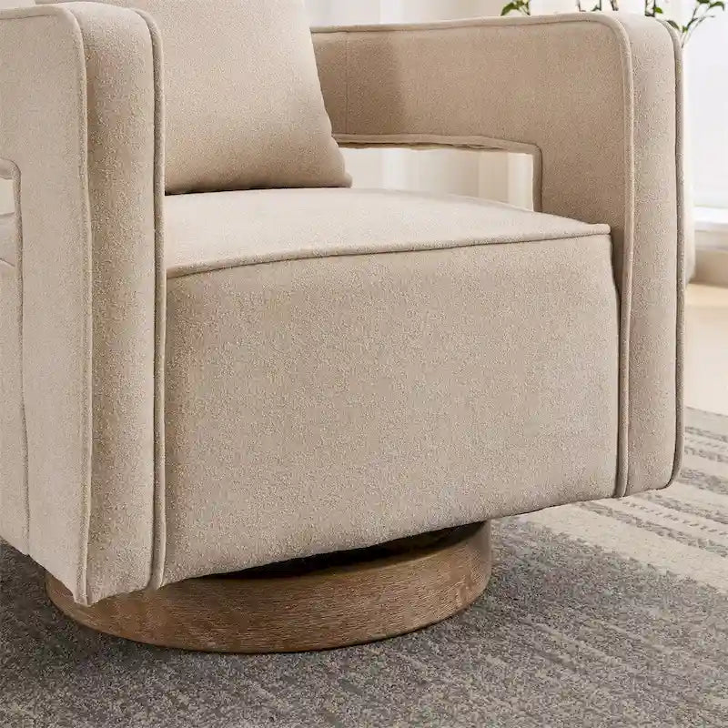 29.1 Poltrona girevole con base in legno invecchiato
