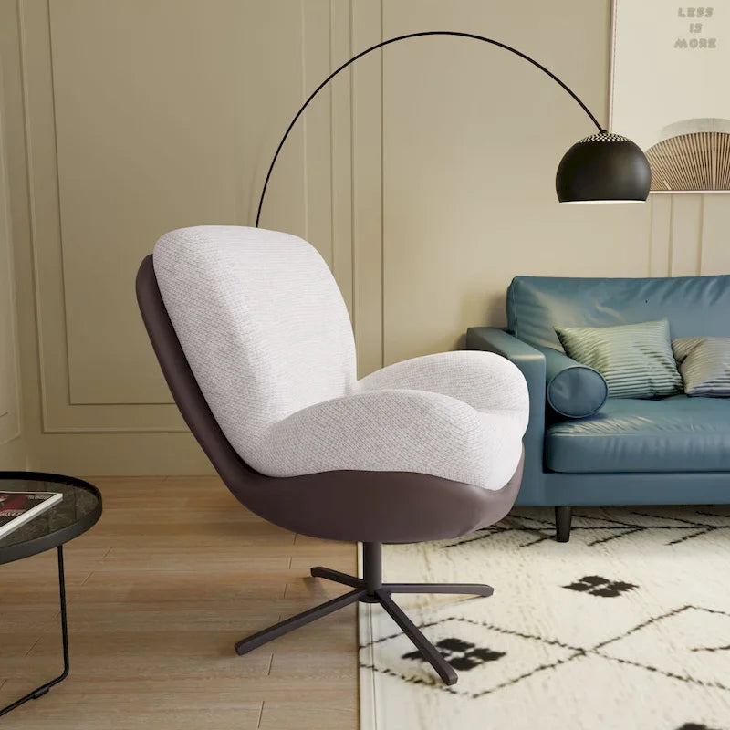 Poltrona direzionale girevole a 360°, poltrona moderna in ciniglia con similpelle e struttura con base in metallo nero, comoda poltrona da lettura