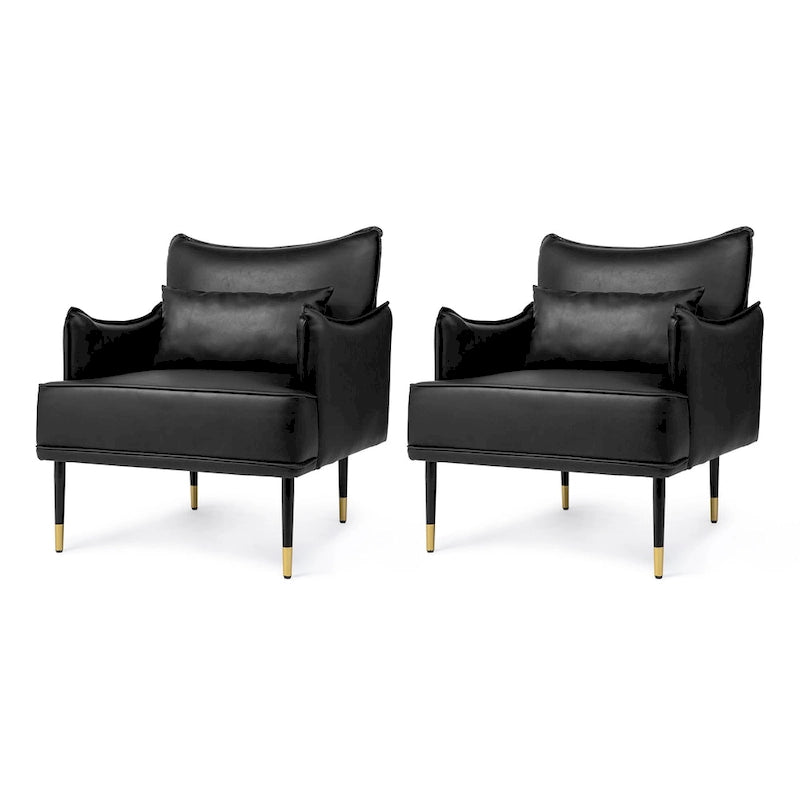 Glitzhome Set di 2 poltrone moderne in similpelle Mid-Century da 75 cm con tasca laterale - 75 L x 81 A x 73 P