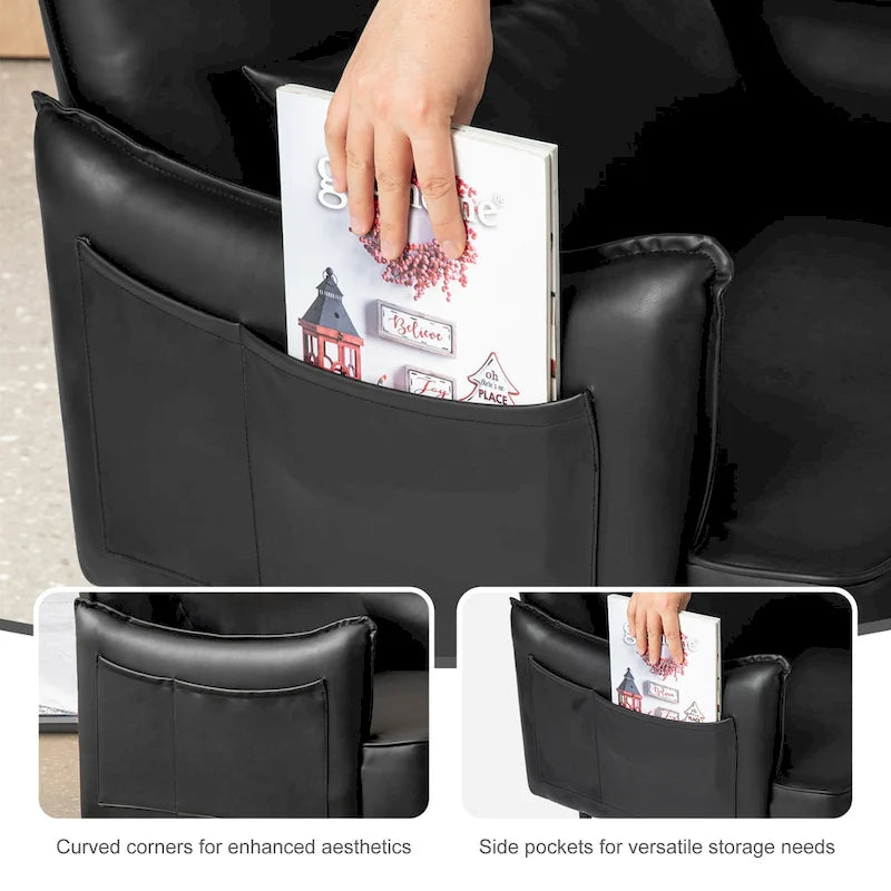 Glitzhome Set di 2 poltrone moderne in similpelle Mid-Century da 75 cm con tasca laterale - 75 L x 81 A x 73 P