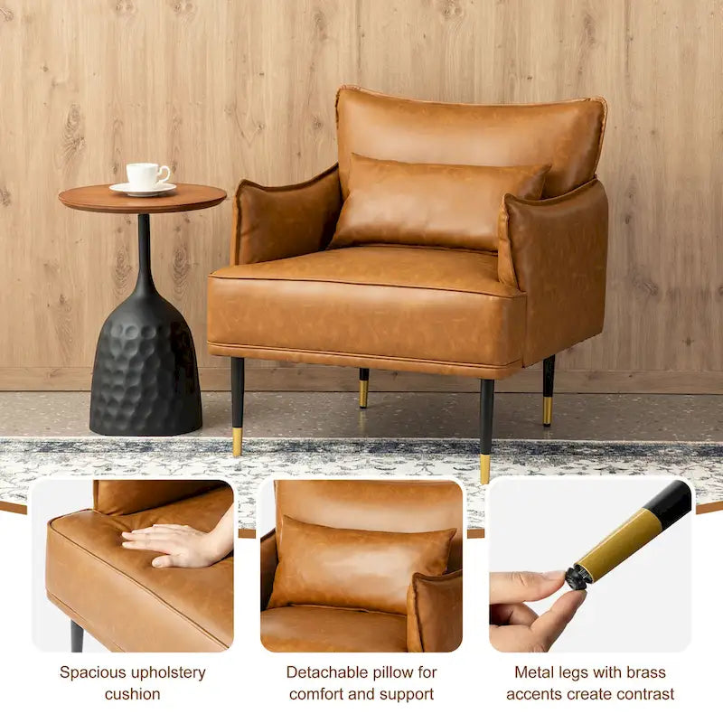 Glitzhome Set di 2 poltrone moderne in similpelle Mid-Century da 75 cm con tasca laterale - 75 L x 81 A x 73 P