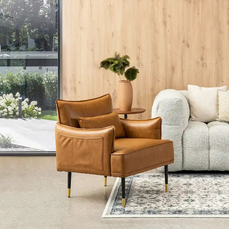 Glitzhome Set di 2 poltrone moderne in similpelle Mid-Century da 75 cm con tasca laterale - 75 L x 81 A x 73 P