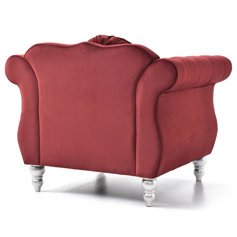 Poltrona decorativa in velluto tinta unita con cuscino rotondo capitonné - 39 - rossa