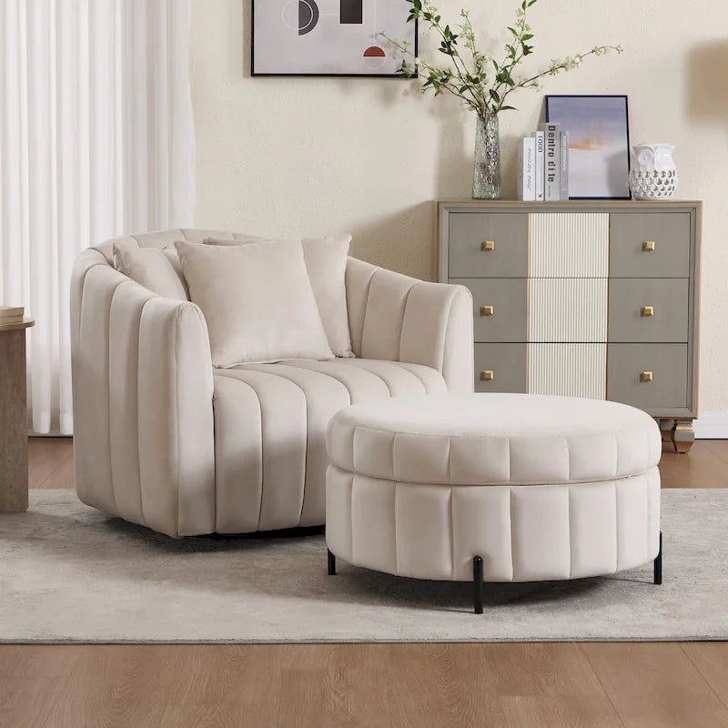 Poltrona girevole moderna da 40,4 W, poltrona singola girevole con pouf