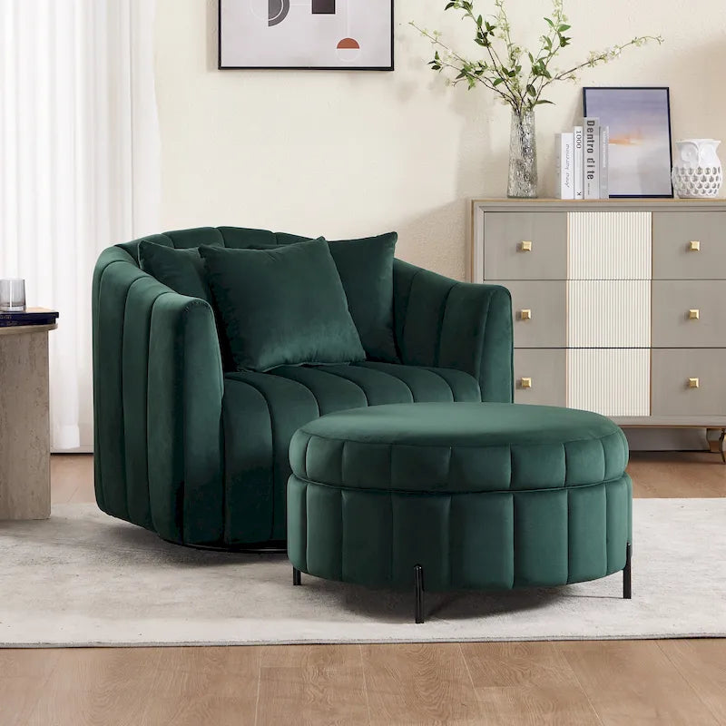 Poltrona girevole moderna da 40,4 W, poltrona singola girevole con pouf