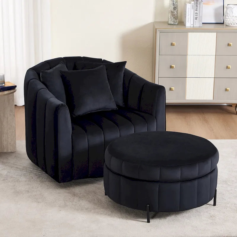 Poltrona girevole moderna da 40,4 W, poltrona singola girevole con pouf
