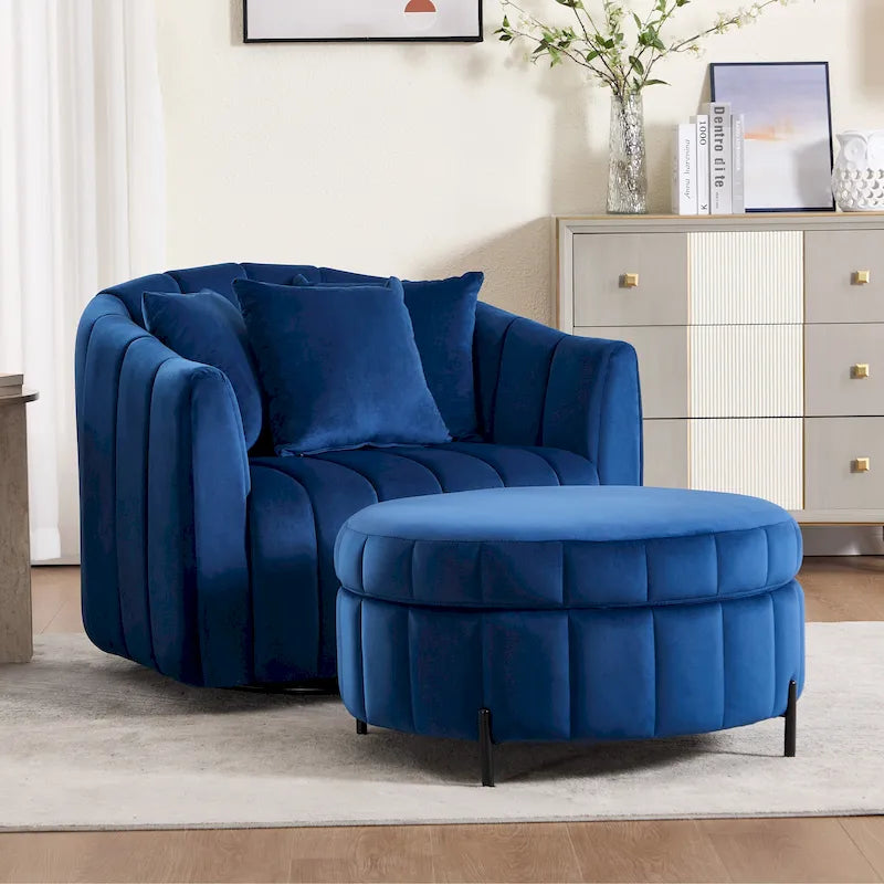 Poltrona girevole moderna da 40,4 W, poltrona singola girevole con pouf