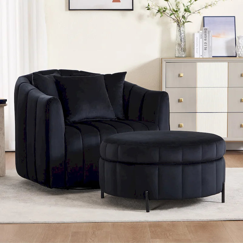 Poltrona girevole moderna da 40,4 W, poltrona singola girevole con pouf