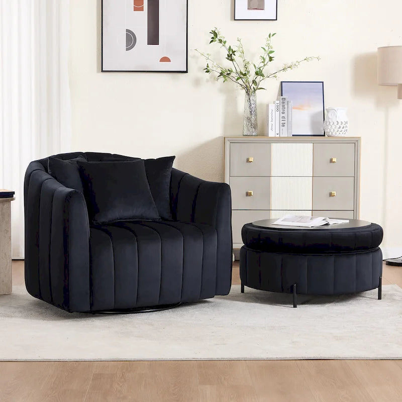 Poltrona girevole moderna da 40,4 W, poltrona singola girevole con pouf