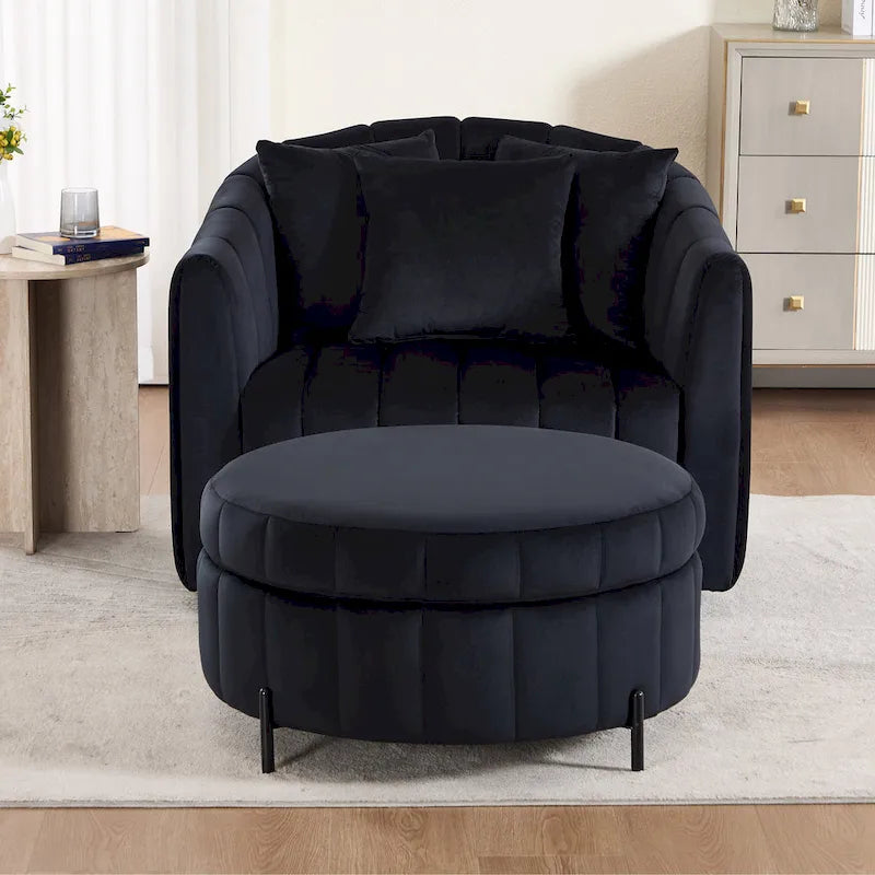 Poltrona girevole moderna da 40,4 W, poltrona singola girevole con pouf