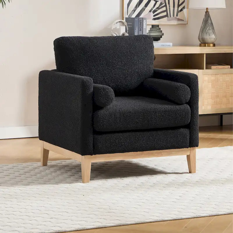 Poltrona da lettura moderna da 35.4W, poltrona imbottita con cuscini e gambe in legno