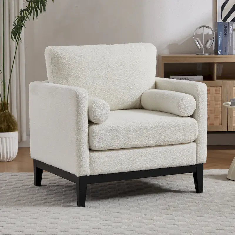 Poltrona da lettura moderna da 35.4W, poltrona imbottita con cuscini e gambe in legno