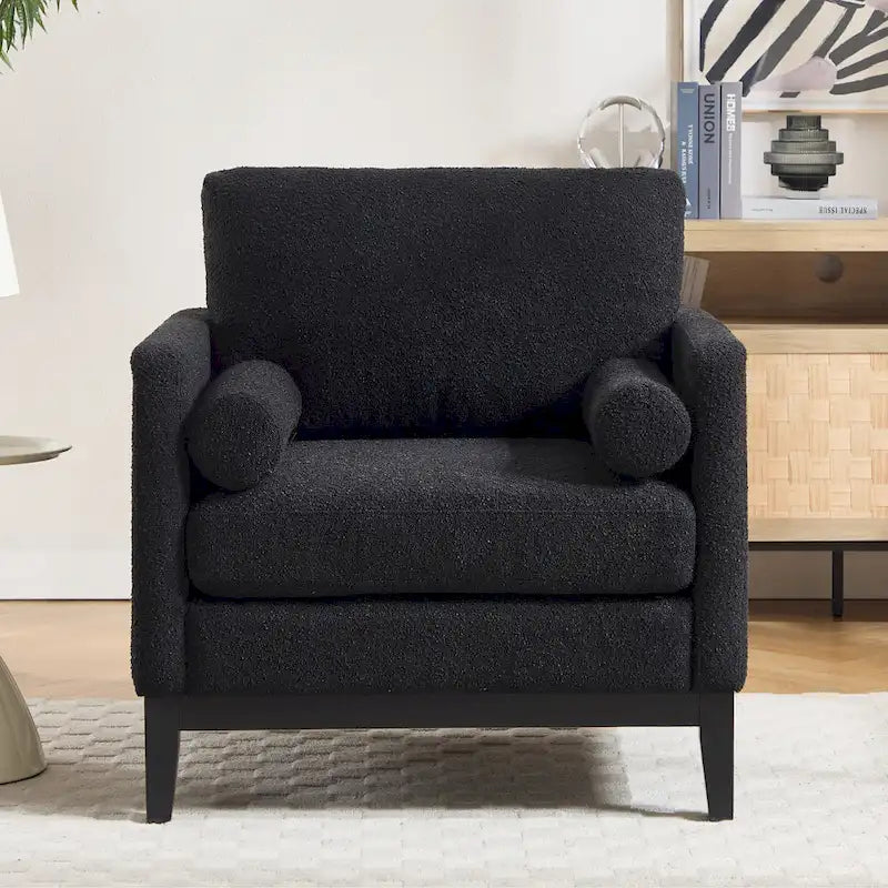 Poltrona da lettura moderna da 35.4W, poltrona imbottita con cuscini e gambe in legno