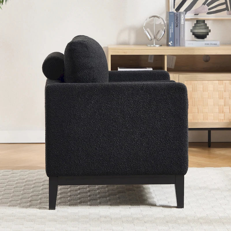 Poltrona da lettura moderna da 35.4W, poltrona imbottita con cuscini e gambe in legno