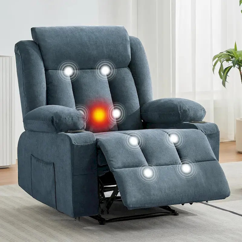 Poltrona reclinabile manuale oversize con massaggio vibrante e calore, classico divano profondo imbottito
