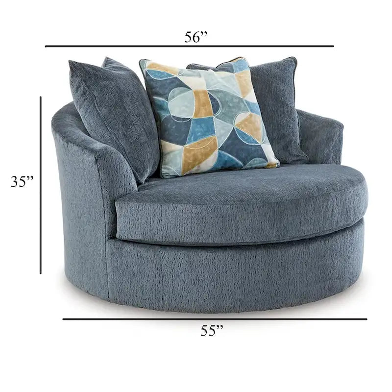 Poltrona oversize Maxo Accent, 56 pollici, girevole a 360°, 3 cuscini decorativi, blu