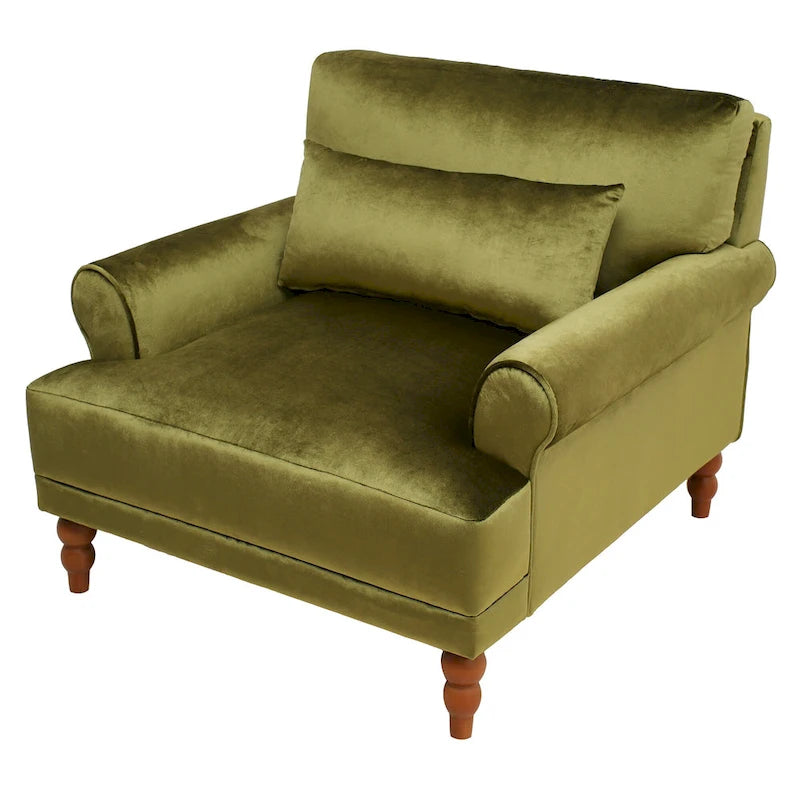 Poltrona moderna in velluto da 37,8" con supporto lombare ergonomico e gambe a colonna romana vintage