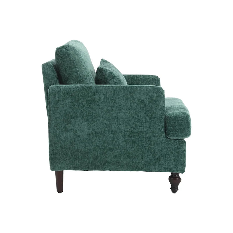 Poltrona moderna color smeraldo rivestita in ciniglia da 29.53, con struttura in legno massello e cuscini
