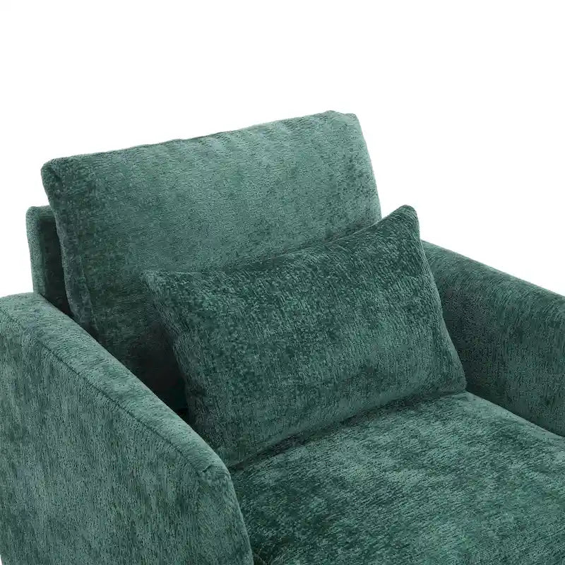 Poltrona moderna color smeraldo rivestita in ciniglia da 29.53, con struttura in legno massello e cuscini