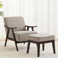 Poltrona imbottita Mid Century da 27.7 con struttura in legno massello e pouf
