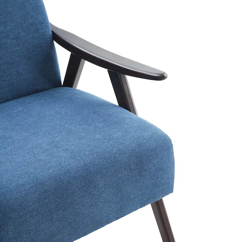 Poltrona imbottita Mid Century da 27.7 con struttura in legno massello e pouf