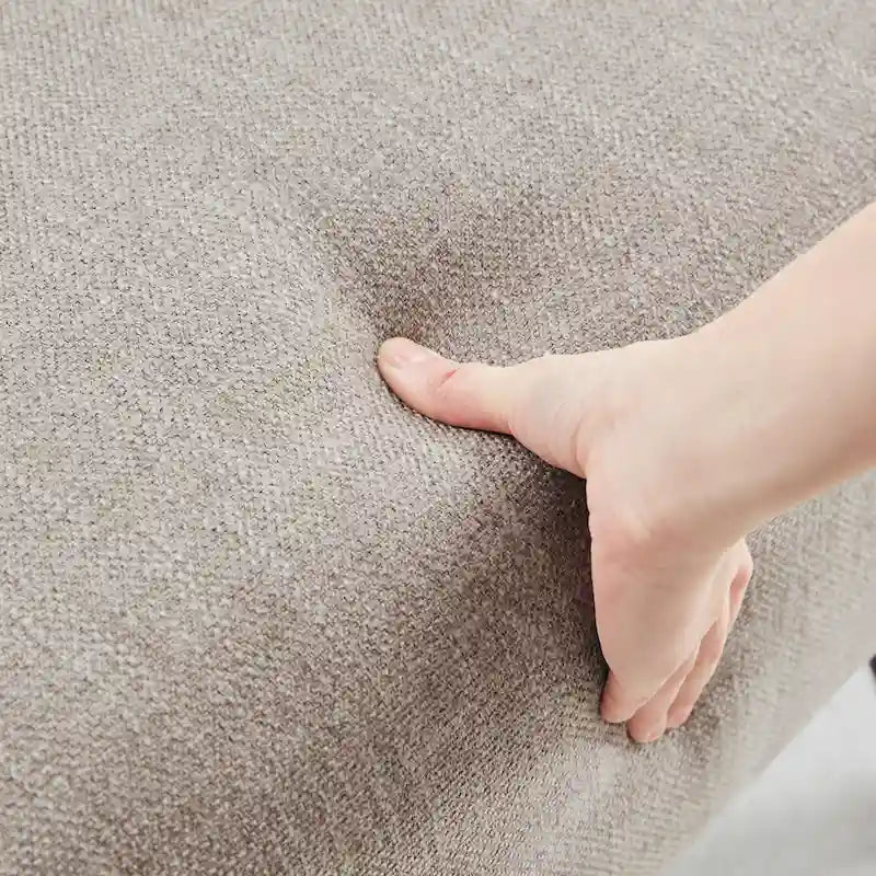 Poltrona imbottita Mid Century da 27.7 con struttura in legno massello e pouf