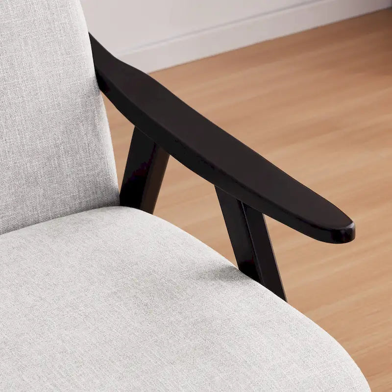 Poltrona imbottita Mid Century da 27.7 con struttura in legno massello e pouf