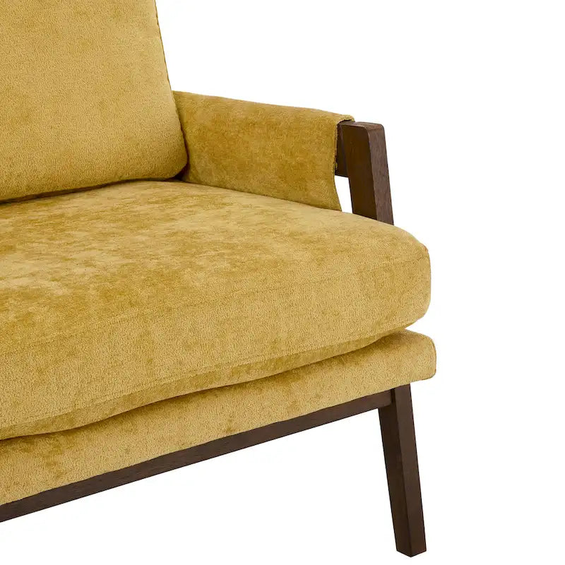 Poltrona in velluto giallo Mid-Century Modern da 35.4 con struttura in legno massello di gomma e piedini imbottiti