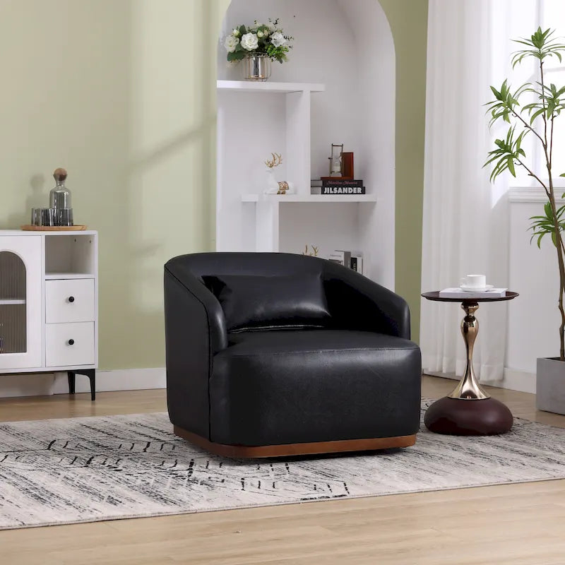 Poltrona girevole a botte in PU nero da 80 cm con base in metallo