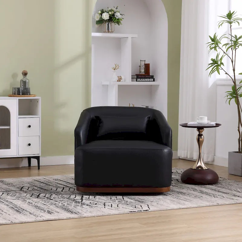 Poltrona girevole a botte in PU nero da 80 cm con base in metallo