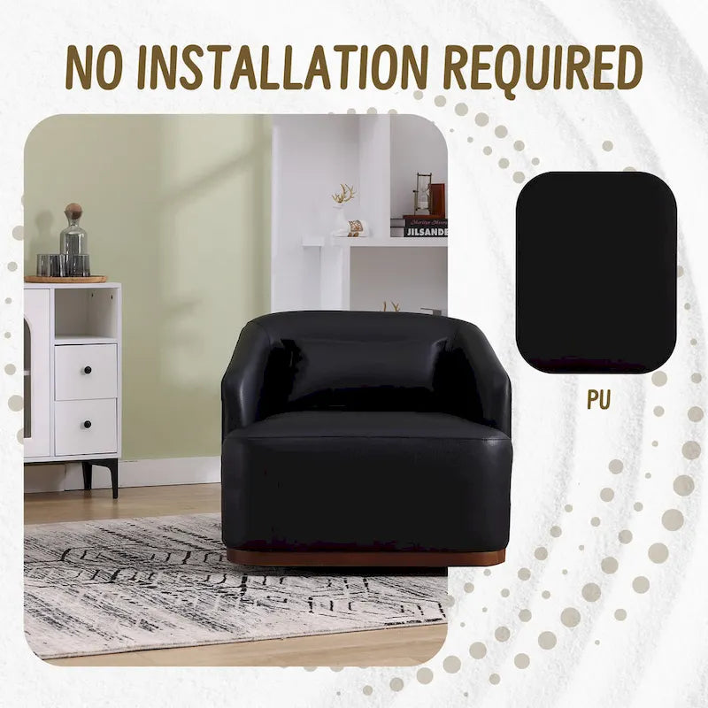 Poltrona girevole a botte in PU nero da 80 cm con base in metallo