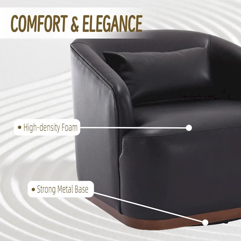 Poltrona girevole a botte in PU nero da 80 cm con base in metallo