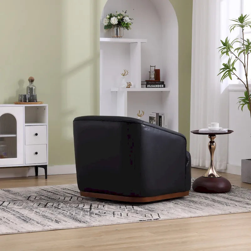 Poltrona girevole a botte in PU nero da 80 cm con base in metallo