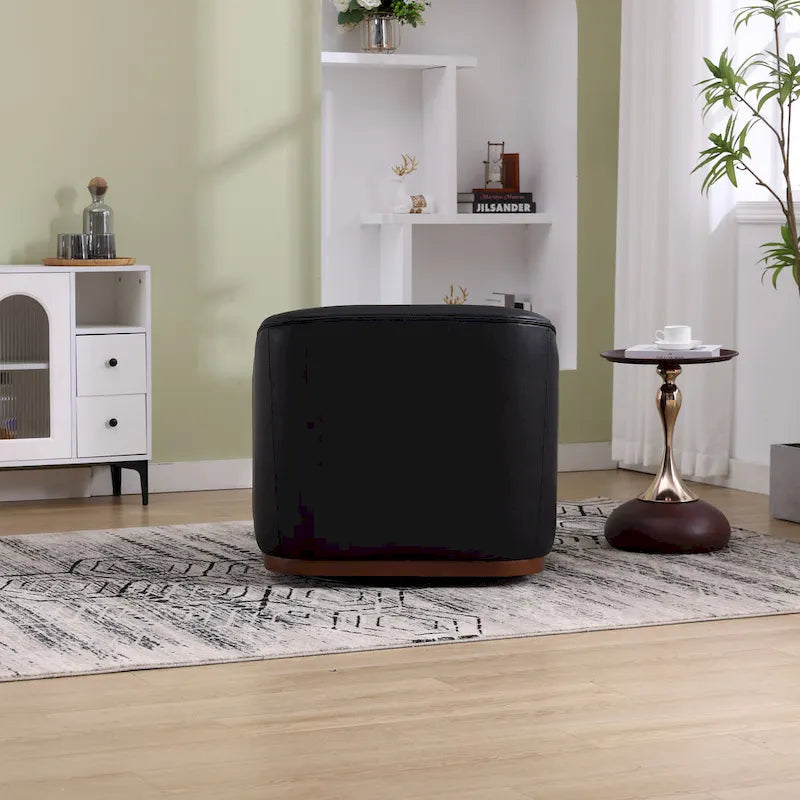 Poltrona girevole a botte in PU nero da 80 cm con base in metallo