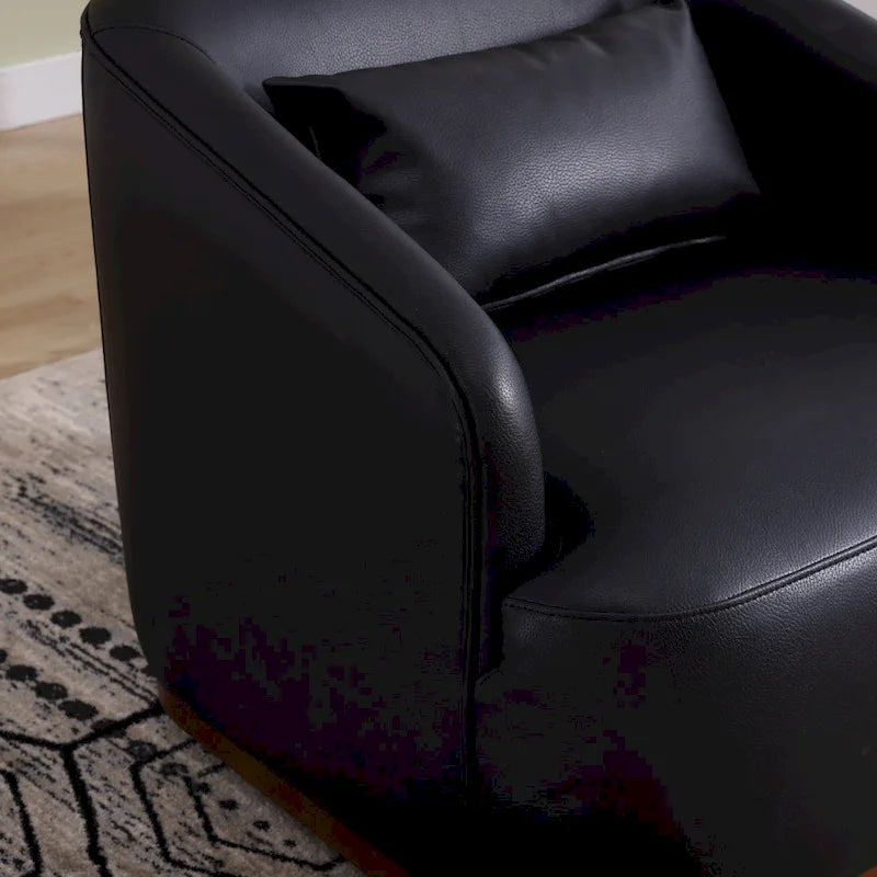 Poltrona girevole a botte in PU nero da 80 cm con base in metallo
