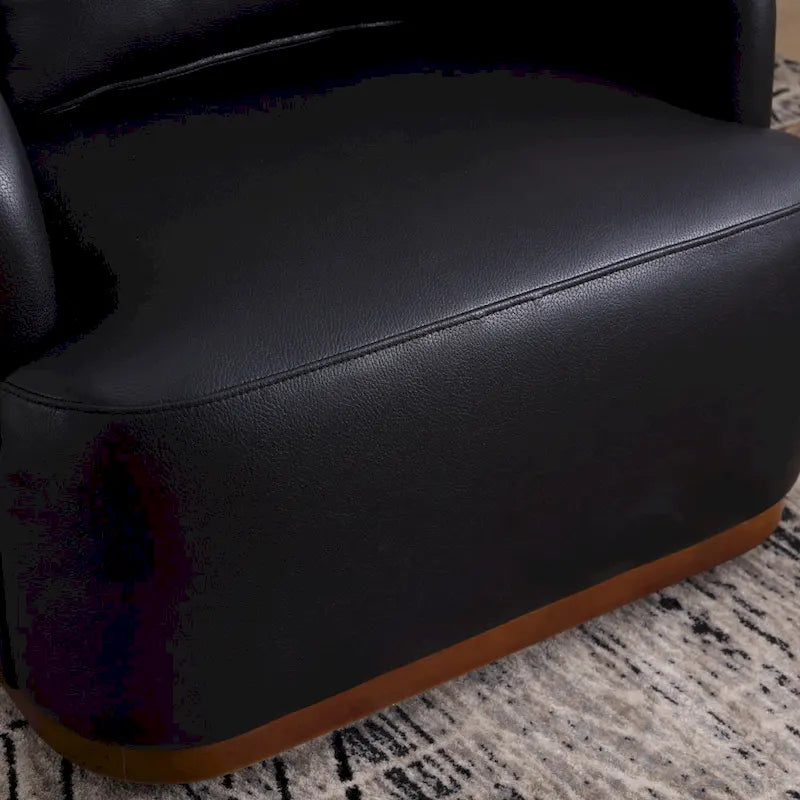 Poltrona girevole a botte in PU nero da 80 cm con base in metallo