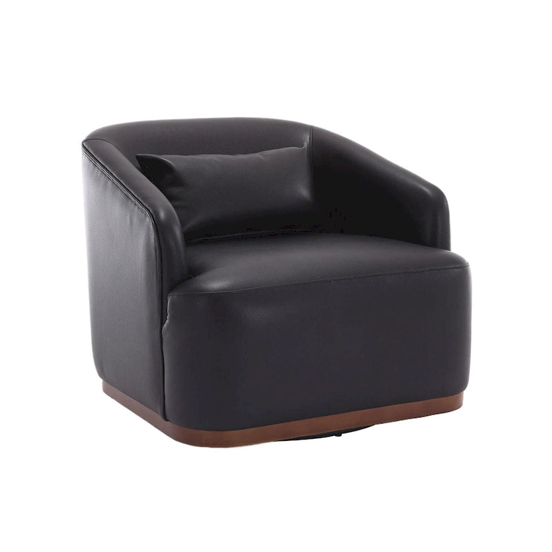 Poltrona girevole a botte in PU nero da 80 cm con base in metallo