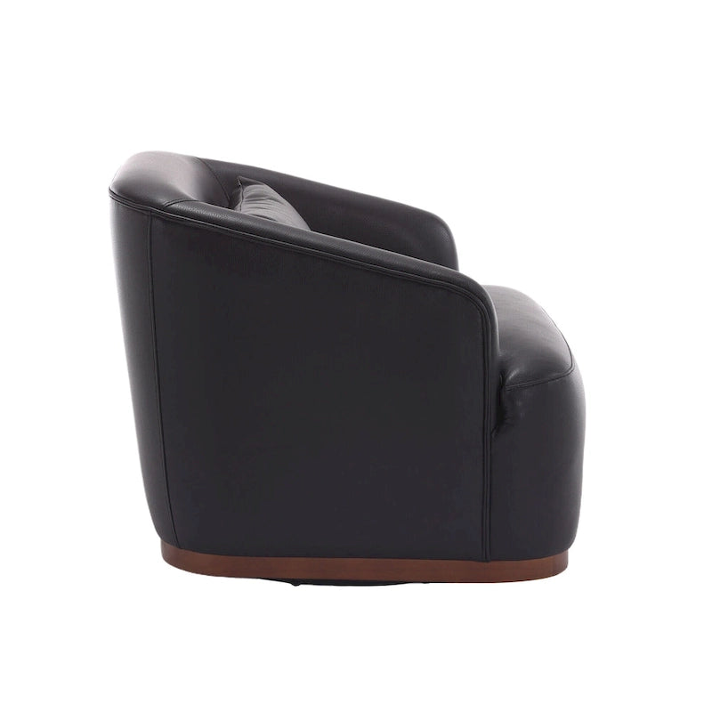 Poltrona girevole a botte in PU nero da 80 cm con base in metallo