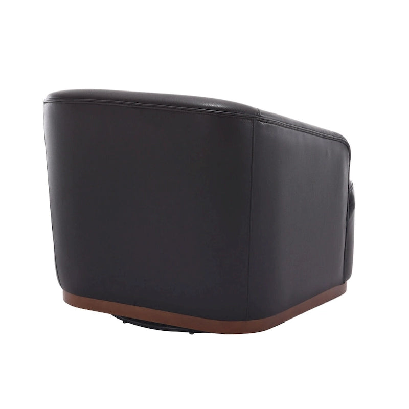 Poltrona girevole a botte in PU nero da 80 cm con base in metallo