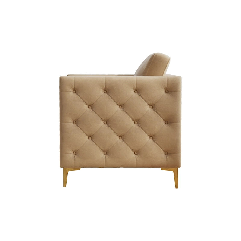 Poltrona color cachi 35.4 con bottoni trapuntati