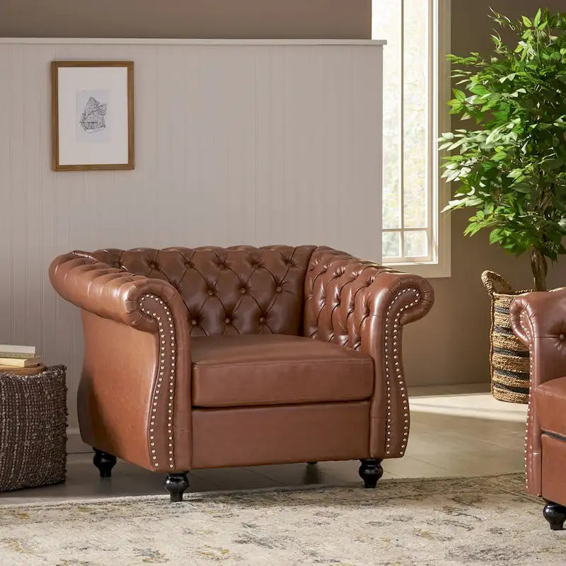 PU Tufted Accent Chair with Chesterfield Design