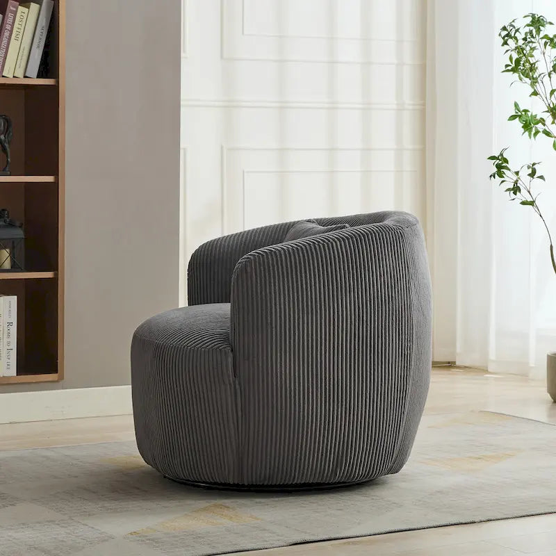 Drehbarer Cord-Sessel im Fassdesign
